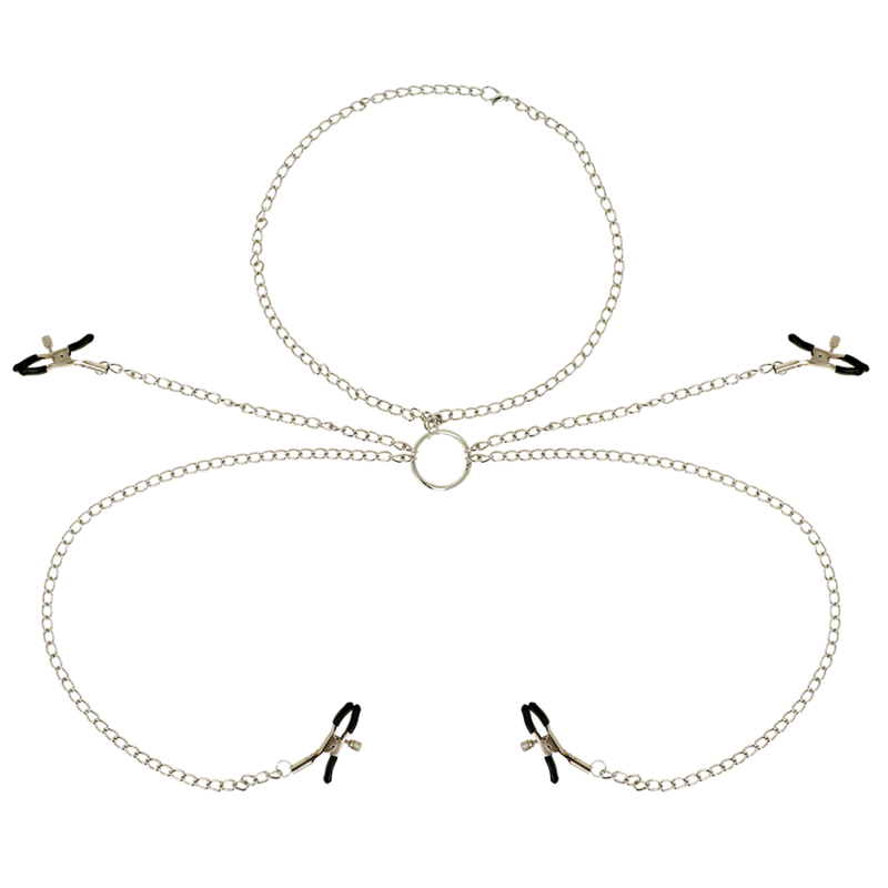 OHMAMA FETISH - 4 PINCES À TÉTONS AVEC COLLIER CHAÎNE