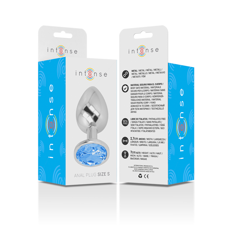 PLUG ANAL EN MÉTAL ALUMINIUM AVEC CRISTAL BLEU TAILLE S
