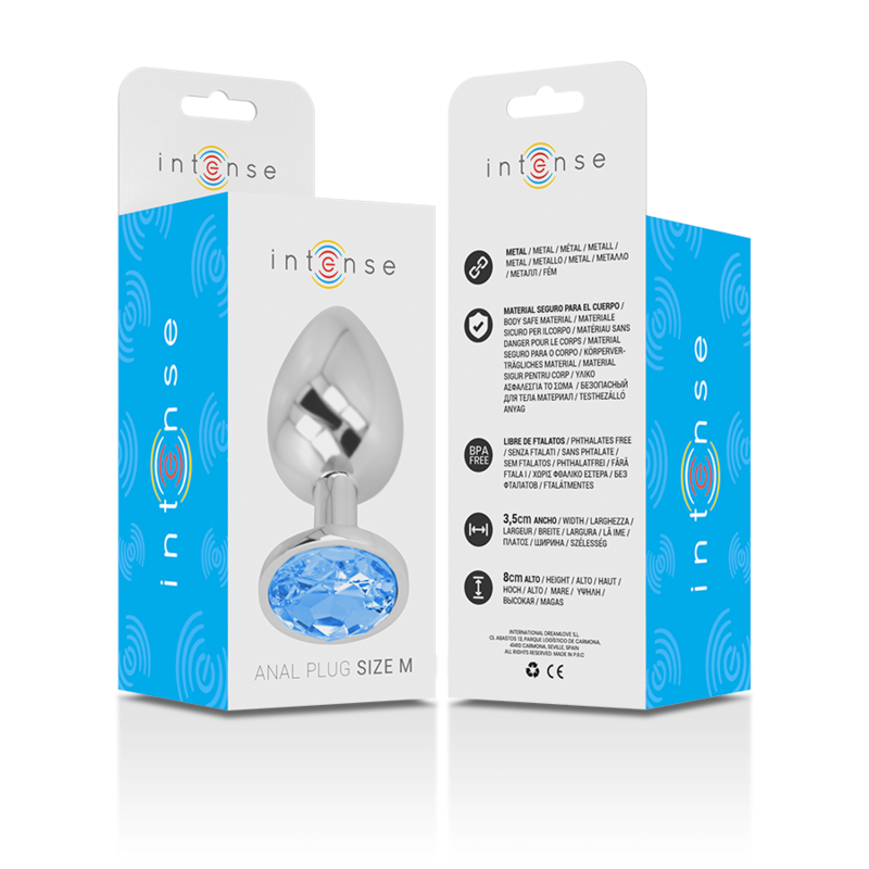 PLUG ANAL EN MÉTAL ALUMINIUM AVEC VERRE BLEU TAILLE M