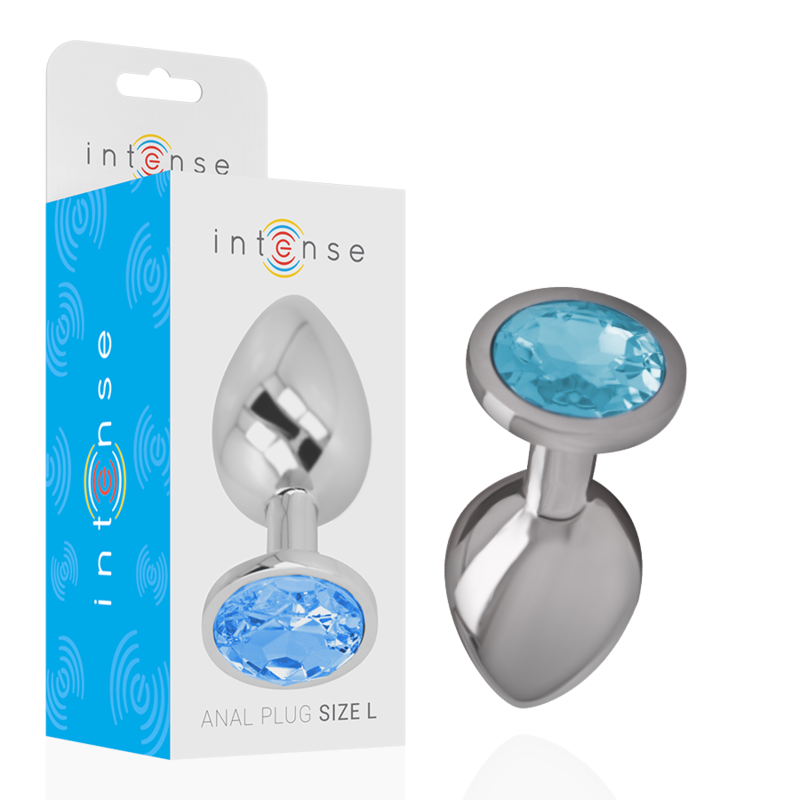 PLUG ANAL EN MÉTAL ALUMINIUM AVEC CRISTAL BLEU TAILLE L