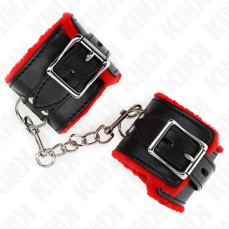MENOTTES DOUBLÉS DE FOURRURE ROUGE ET NOIR