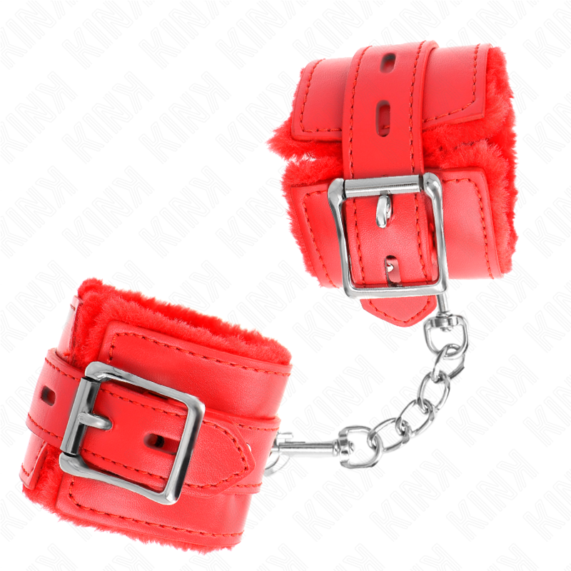 MENOTTES DOUBLÉS DE FOURRURE ROUGE