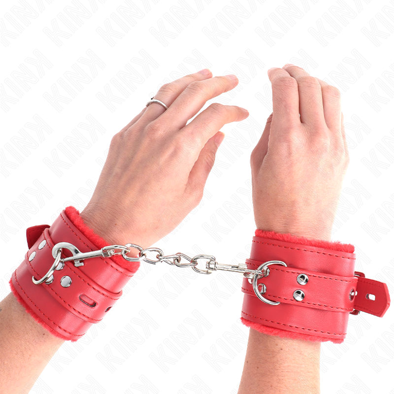 MENOTTES DOUBLÉS DE FOURRURE ROUGE