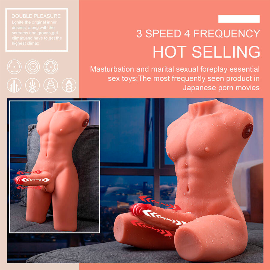 XISE - "JASON" DEMI-CORPS TORSE HOMME AVEC POUSSÉES ET VIBRATIONS 55CM