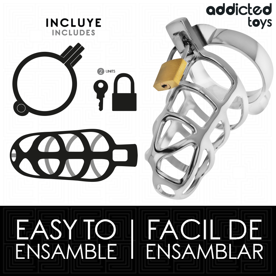 CAGE À PÉNIS EN MÉTAL AVEC VERROU ARGENT TAILLE M