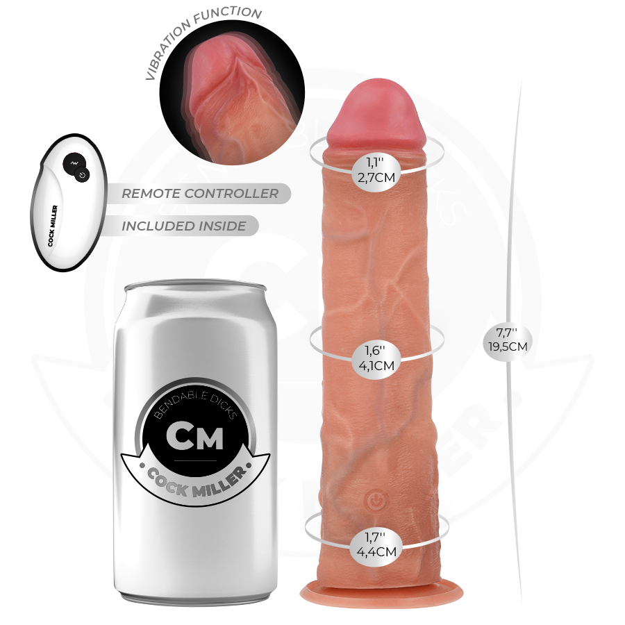 COCK MILLER - GODE RÉALISTE AVEC VENTOUSE ET VIBRATIONS 19,5 CM