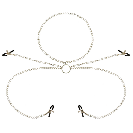 OHMAMA FETISH - 4 PINCES À TÉTONS AVEC COLLIER CHAÎNE