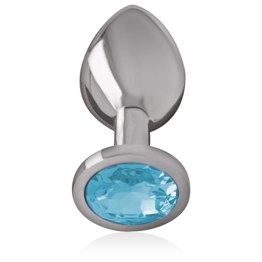 PLUG ANAL EN MÉTAL ALUMINIUM AVEC VERRE BLEU TAILLE M