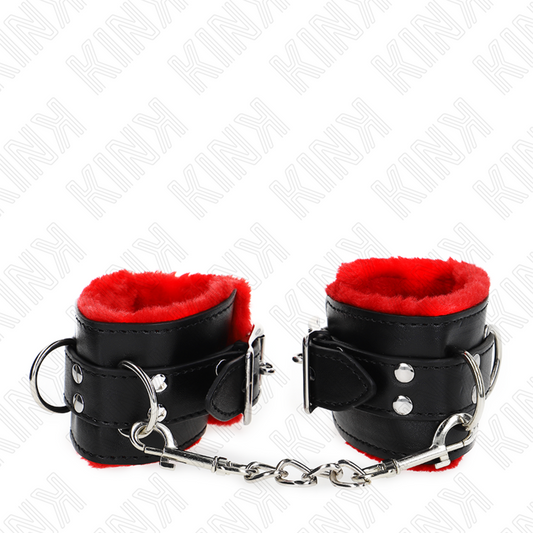 MENOTTES DOUBLÉS DE FOURRURE ROUGE ET NOIR