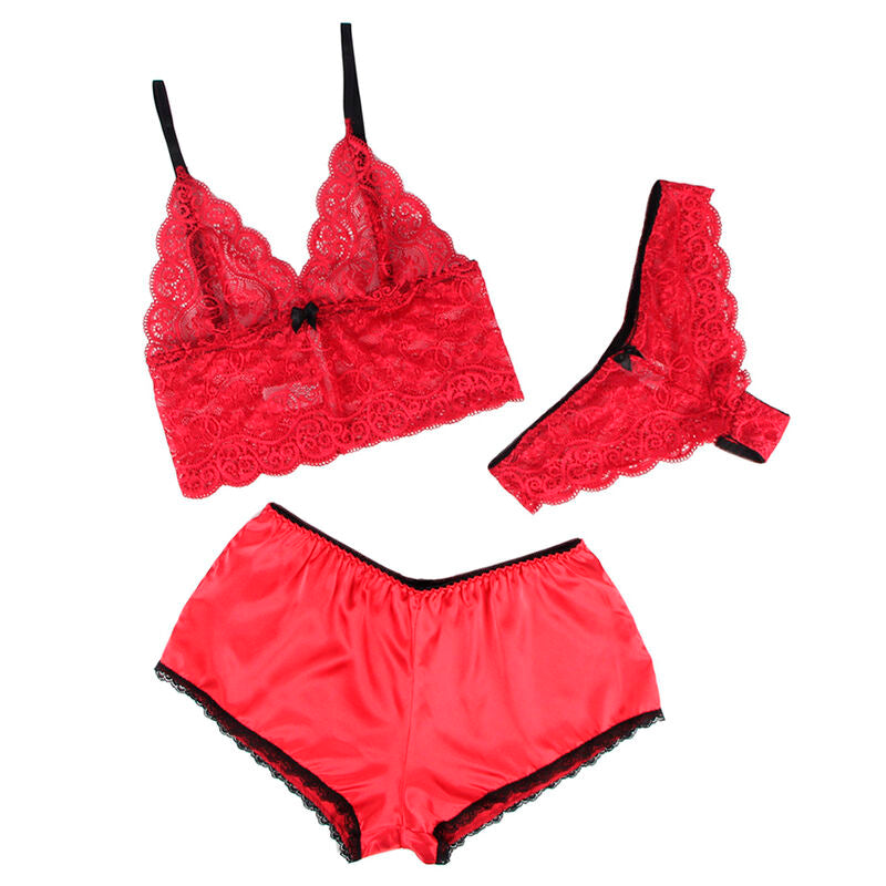 SUBBLIME - ENSEMBLE DE NUIT EN SOIE ET DENTELLE + CULOTTE ROUGE