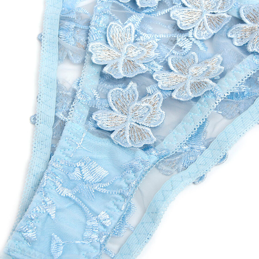 SUBBLIME - ENSEMBLE SOUTIEN-GORGE ET CULOTTE BRODÉS DE FLEURS BLEU CIEL