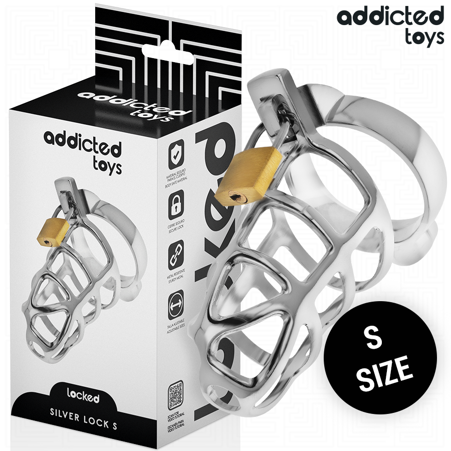 CAGE À PÉNIS EN MÉTAL AVEC VERROU ARGENT TAILLE S