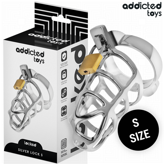 CAGE À PÉNIS EN MÉTAL AVEC VERROU ARGENT TAILLE S