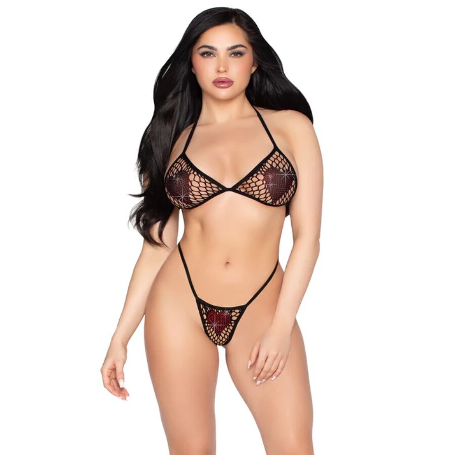 LEG AVENUE - SOUTIEN-GORGE ET STRING EN RÉSILLE NOIRS