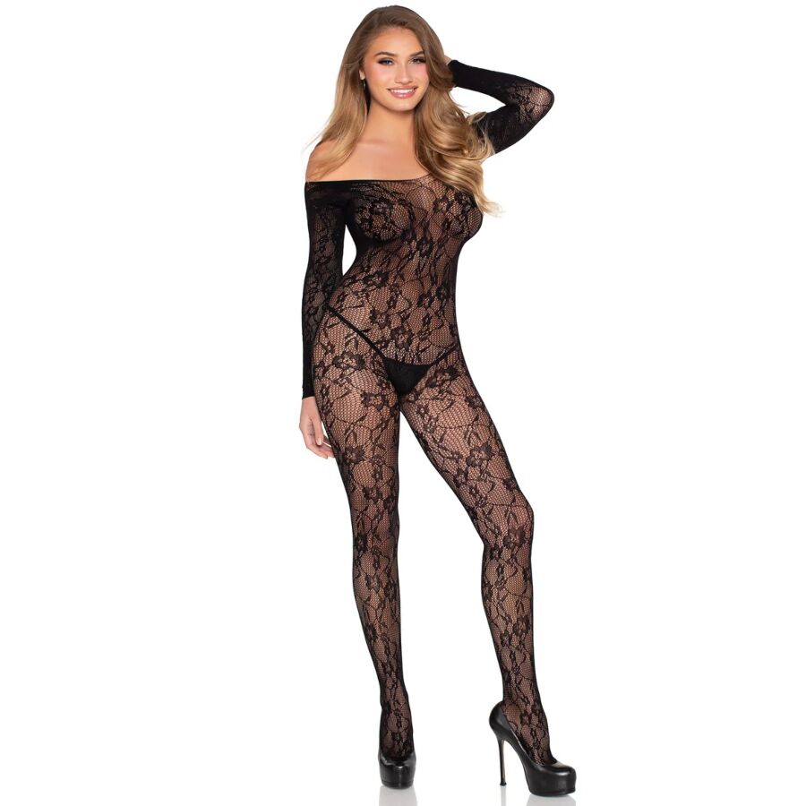 LEG AVENUE - BODYSTOCKING EN DENTELLE NOIR - TAILLE UNIQUE