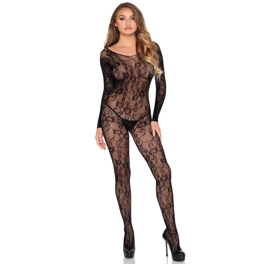 LEG AVENUE - BODYSTOCKING EN DENTELLE NOIR - TAILLE UNIQUE