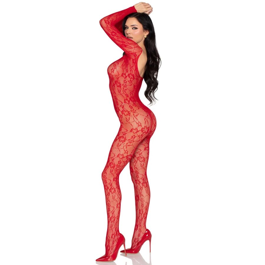LEG AVENUE - BODYSTOCKING EN DENTELLE ROUGE - TAILLE UNIQUE
