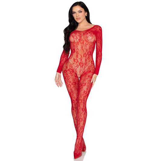 LEG AVENUE - BODYSTOCKING EN DENTELLE ROUGE - TAILLE UNIQUE