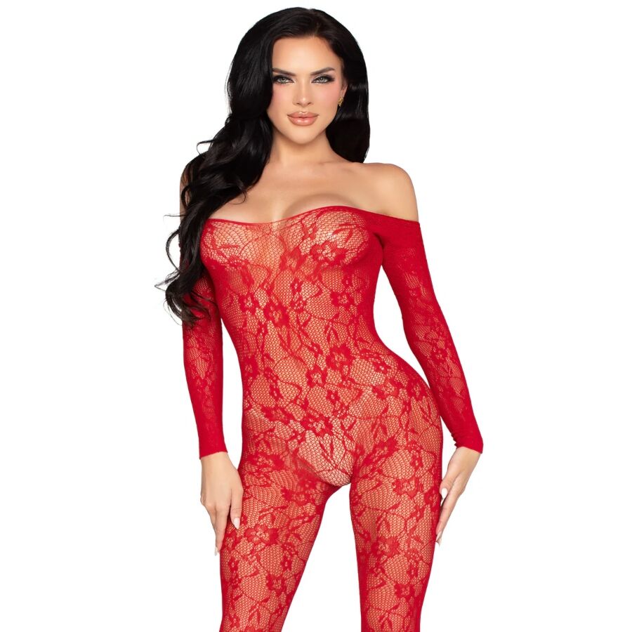 LEG AVENUE - BODYSTOCKING EN DENTELLE ROUGE - TAILLE UNIQUE