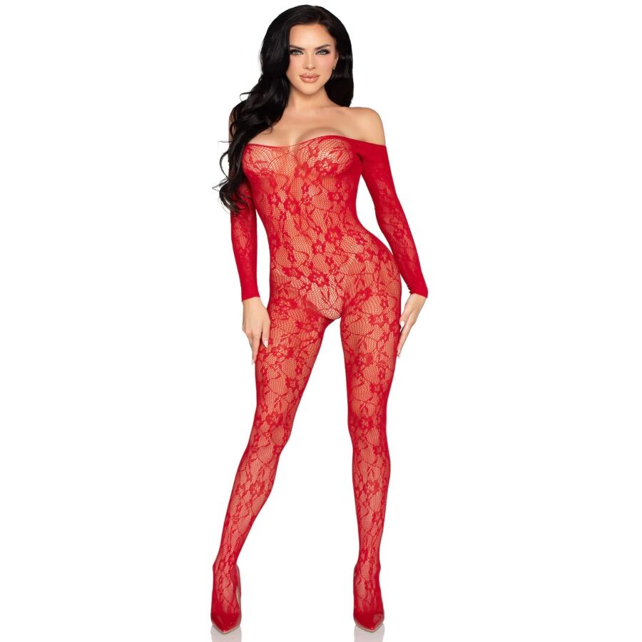 LEG AVENUE - BODYSTOCKING EN DENTELLE ROUGE - TAILLE UNIQUE
