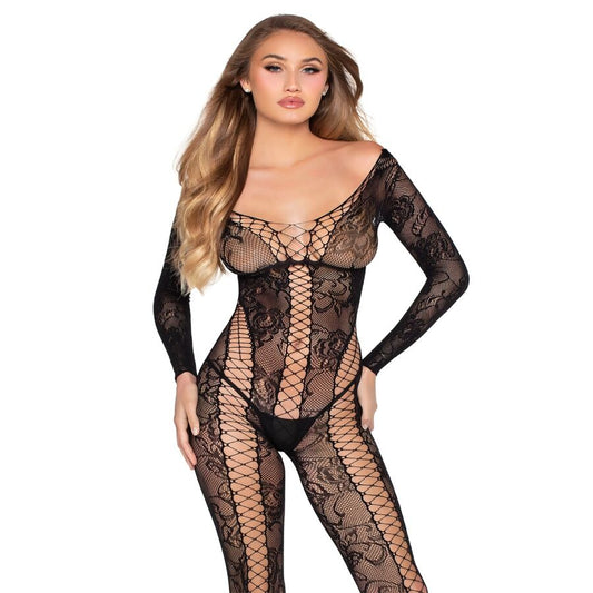 LEG AVENUE - 89369 COMBINAISON EN RÉSILLE ET DENTELLE NOIRE