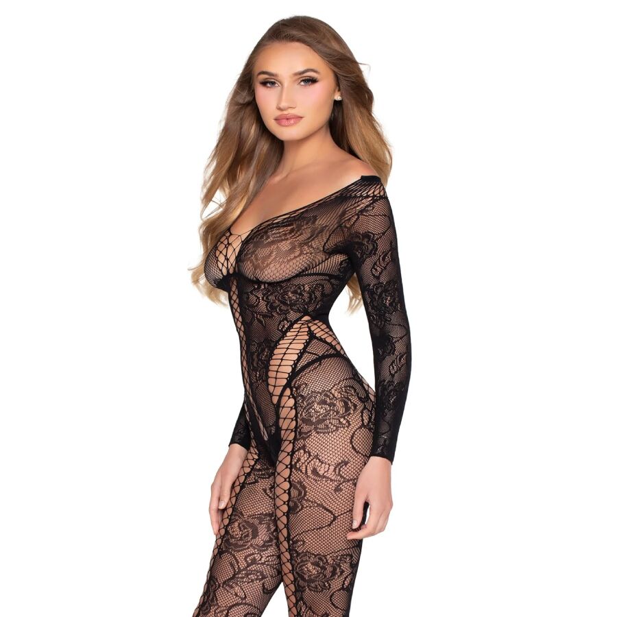 LEG AVENUE - 89369 COMBINAISON EN RÉSILLE ET DENTELLE NOIRE