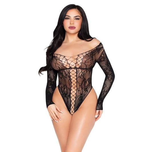 LEG AVENUE - TEDDY EN RÉSILLE ET DENTELLE NOIR