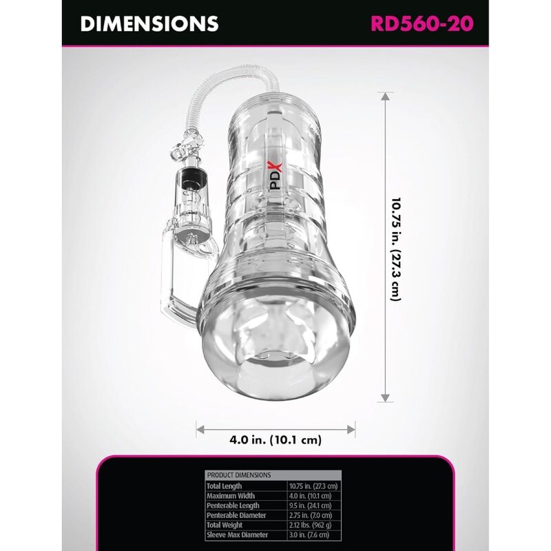 PDX ELITE - MASTURBATEUR TRANSPARENT AVEC POMPE D'ASPIRATION 27,3 CM