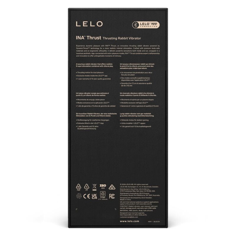 LELO - INA THRUST RABBIT VIBROMASSEUR À POUSSÉE NOIR