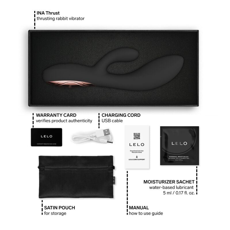 LELO - INA THRUST RABBIT VIBROMASSEUR À POUSSÉE NOIR